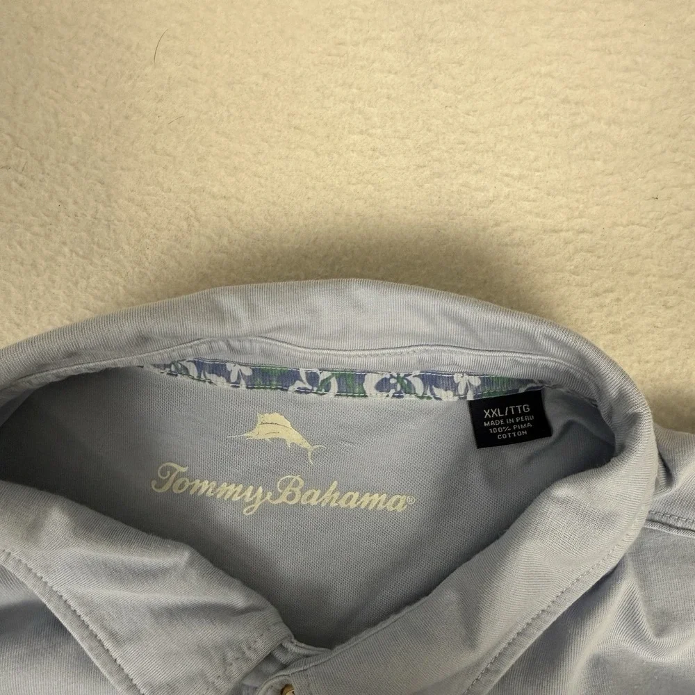 Tommy‎ Bahama Mens XXL Blue Pima Cotton Short Sleeve Pocket Polo Shirt